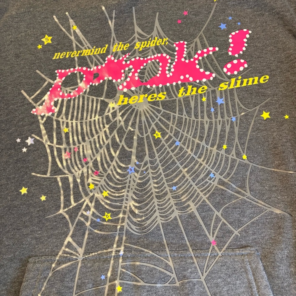 Gray Print Graphic Hoodie Retro Spider Web Star Print – Size S - Picture 3 of 7